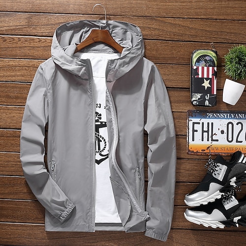 Herren Damen Einfarbig Windjacke Laufende Hautjacke Sommer Frühling Herbst Tasche Vollreißverschluss Langarm Sportlich Athleisure Wasserdicht UV-Sonnenschutz Winddicht Schnelltrocknend Ausschwitzen Image