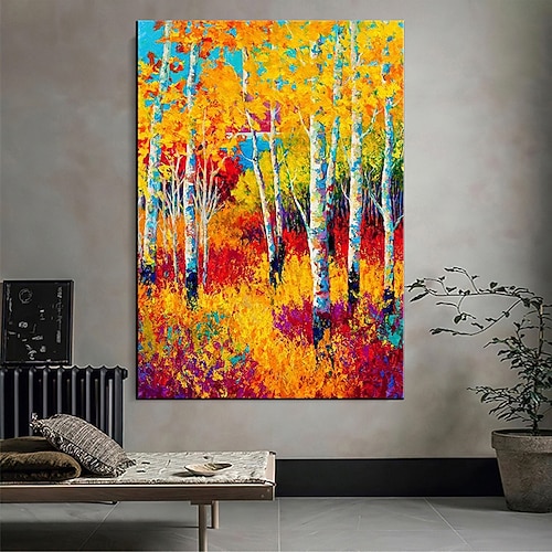 Handgefertigtes, handgemaltes Ölgemälde, Wandkunst, Frühlingsbirkenwald, Gemälde auf Leinwand, moderne Textur, grüner Baum, Gemälde, Dekor, gerollte Leinwand, kein Rahmen, ungedehnt Image