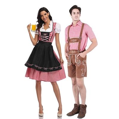 Paare Oktoberfest Bier Kostüm Bluse Hemd Dirndl Kleid Lederhosen Bayerisches Paar Oktoberfest Paar Deutsch München Wiesn Herren Damen Trachtenrock Oberteil Schürze Halloween Karneval Image