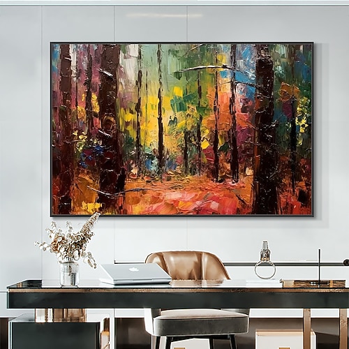 Mintura handgemachte abstrakte Baum-Landschafts-Ölgemälde auf Leinwand, Wandkunst, Dekoration, modernes Bild für Heimdekoration, gerolltes, rahmenloses, ungedehntes Gemälde Image