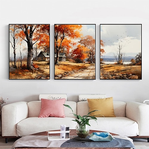 Ölgemälde einer Herbstszene auf Leinwand, handgefertigtes Herbstkunstwerk, Improvisation der Natur, handgemalte Herbstlandschaft, abstrakt, modern, gerollte Leinwand (kein Rahmen) Image