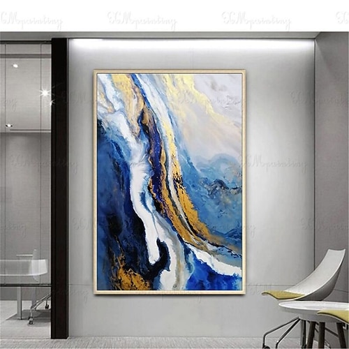 handgemachte Ölgemälde Leinwand Wandkunst Dekoration abstrakte Kunst fließende Goldfolie für Wohnkultur gestreckter Rahmen hängende Malerei Image