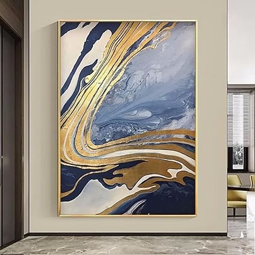 handgemachte Ölgemälde Leinwand Wandkunst Dekoration abstrakte Kunst fließende Goldfolie für Wohnkultur gestreckter Rahmen hängende Malerei Image
