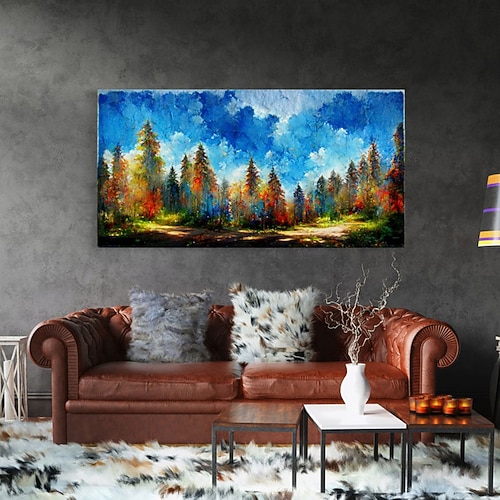 Handgefertigtes Ölgemälde auf Leinwand, Wandkunst, Dekoration, moderne, farbenfrohe, mysteriöse Waldlandschaft für Wohnkultur, gerolltes, rahmenloses, ungedehntes Gemälde Image