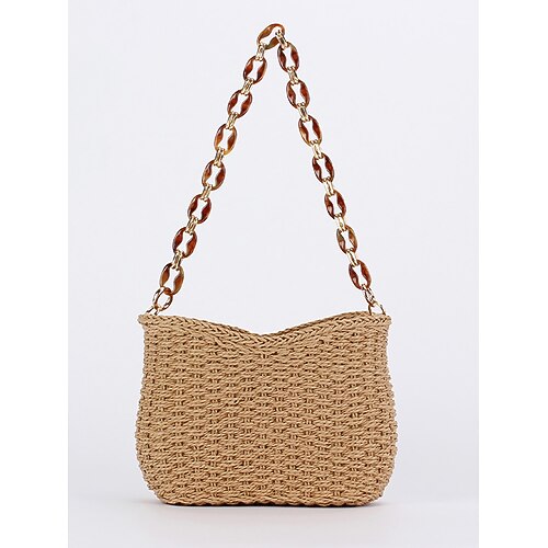 Damen Handtasche Schultertasche Hobo Tasche Strohsack Stroh Festtage Strand Reise Acryl Kette Hohe Kapazität Feste Farbe Rosa Rot Purpur
