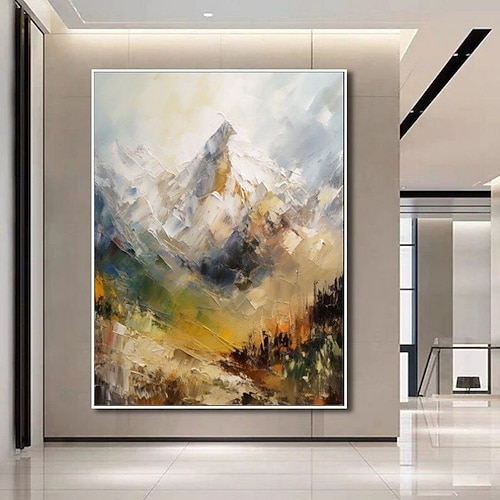 Handgefertigtes abstraktes, verschneites Berglandschaftsnatur-Ölgemälde, große Leinwand, Wandkunst, Dekoration, moderne Berglandschaft, individuell für Heimdekoration, gerolltes, rahmenloses, Image