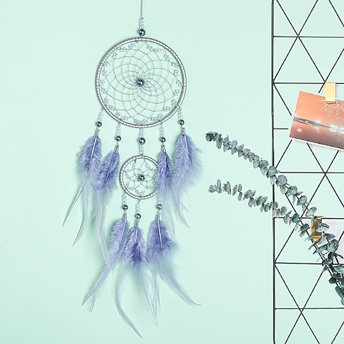 Lila Traumfänger handgemachtes Geschenk Feder Haken Blume Windspiel Ornament Wandbehang Dekor Kunst Boho Stil 11 46cm Image