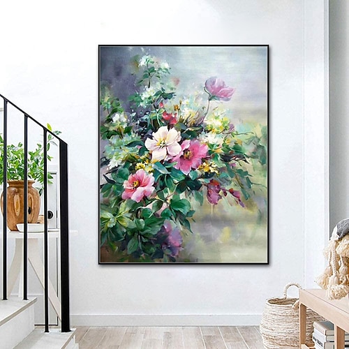 Hang-Ölgemälde Handgemalte Vertikal Stillleben Blumenmuster / Botanisch Moderne Modern Ohne Innenrahmen (ohne Rahmen) Image