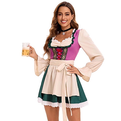 Oktoberfest Dirndl Trachtenkleider Dirndlbluse Oktoberfest / Bier Bayerisch Deutsch München Wiesn Damen Stoff im traditionellen Stil Kleid Schürze Image