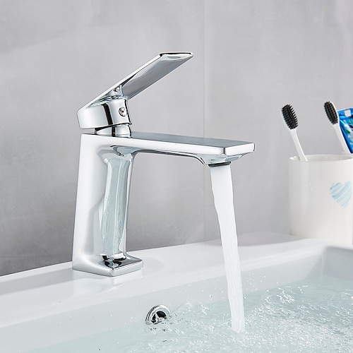 Monoblock-Waschtischarmaturen, Waschbeckenmischer, Badarmatur, galvanisierter Waschraum-Wasserhahn mit einem Griff, schwarz-goldenes Chrom-Grau Image