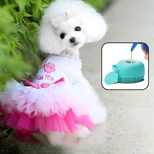 Sommer-Hundekleidung mit Hundebadebürste Prinzessinnenkleid Teddybären Kleidung für zwei Beine Netzspitze Häschenrock