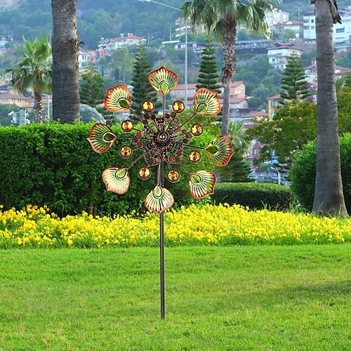 eisen kunst windmühle garten boden eingefügt windrad im freien rotatorisch bunt pfauenschwanz windmühle innenhof windmühle garten handwerk ornament Image