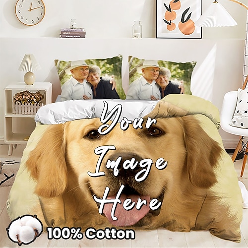 100% natürliche Baumwolle benutzerdefiniertes Bettbezug Set personalisiertes Bettwäsche Set Foto Bettdecke individuelle Geschenke für Familie Image