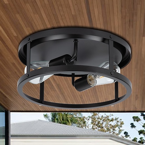 Unterputz-Deckenleuchte, Bauernhaus-Leuchte, korrosionsbeständig schwarz lackierte Deckenleuchte für Flur, Eingang, Waschküche usw. 110–240 V Image