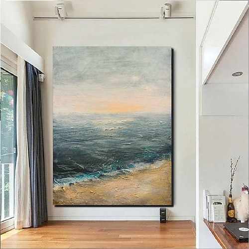 Ölgemälde, handgefertigt, handbemalt, Wandkunst, abstraktes Messergemälde, Landschaft, Strand, Heimdekoration, Dekor, gerollte Leinwand, kein Rahmen, ungedehnt Image