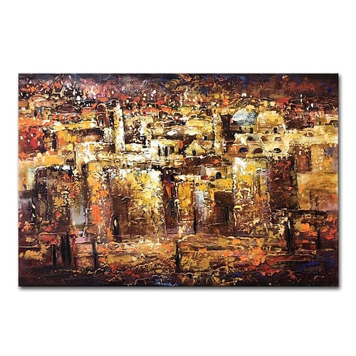 Mintura handgefertigte Klagemauer Jerusalem Landschaft Ölgemälde auf Leinwand Wandkunst Dekoration modernes abstraktes dickes Texturbild für Wohnkultur gerolltes rahmenloses ungedehntes Gemälde Image