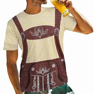 Oktoberfestbier Bayerisch T-Shirt-Ärmel Lederhosen 3D Grafik Für Herren Erwachsene Oktoberfestbier 3D-Druck Party Casual Image