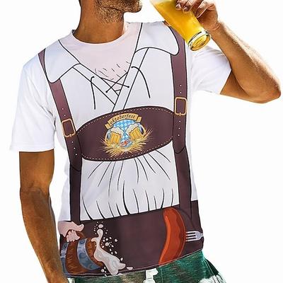 Oktoberfestbier Bayerisch T-Shirt-Ärmel Lederhosen 3D Grafik Für Herren Erwachsene Oktoberfestbier 3D-Druck Party Casual Image