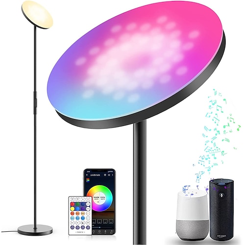 Intelligente RGB-Stehlampe mit WLAN-Fernbedienung, moderne hohe Stehleuchte, superhelle 2000 lm, farbdimmbar, für Wohnzimmer, Schlafzimmer (schwarz) Image