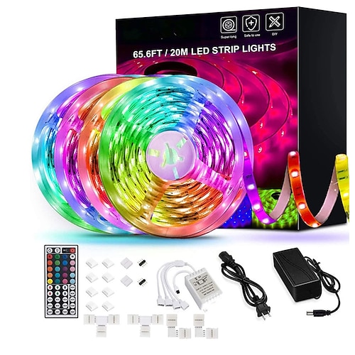 20m 65.6ft LED-Streifenlichter RGB-Farbwechsel SMD 5050 Bandlichter flexibel für Schlafzimmer Küche Heimwerkerdekoration 12V 10A Image