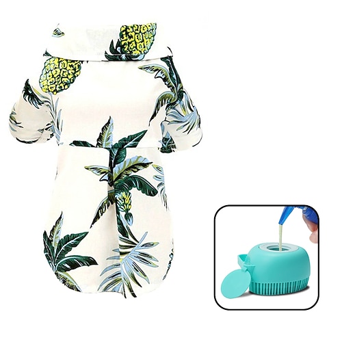 Hawaiihemd für Hunde, 2-teilig, Welpenkleidung mit Hundebadebürste für kleine, mittelgroße und große Hunde, atmungsaktives Hunde-T-Shirt mit Kokosnussbaummotiv für Jungen Image