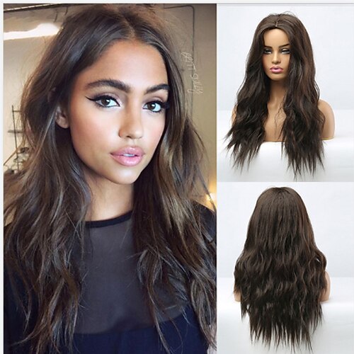 hitzebeständige Kunstfaserperücke lockige Mittelteilperücke blond mittellang Damenperücke für Party Weihnachtsfeier Perücken Image