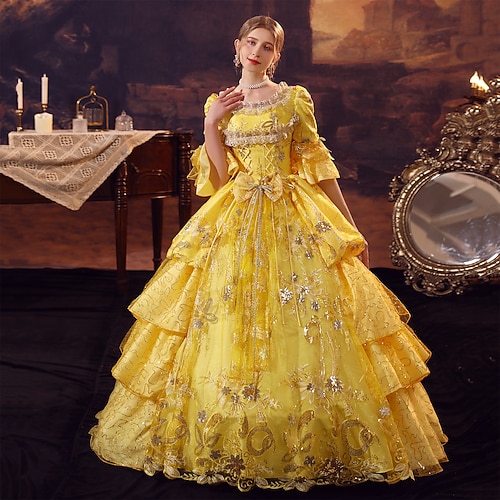 Prinzessin Shakespeare Übergrössen gotisch Rokoko Vintage inspiriert Mittelalterlich Kleid Partykostüm Maskerade Damen Kostüm Jahrgang Cosplay Party Maskerade Hochzeitsfeier 3/4-Ärmel Ballkleid Kleid Image