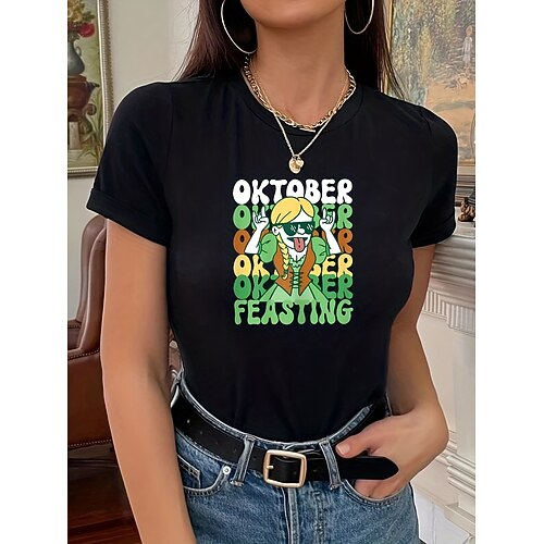 T-Shirt Druck Bayerisch Streetstyle Wiesn T-Shirt Ärmel Streetstyle für Damen Unisex Erwachsene Heißprägen für Karneval Oktoberfestbier Alltagstauglich Image