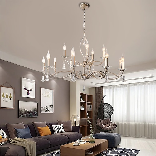 Großer Kronleuchter aus Blattsilber, 50/70/80/100 cm breit, Kristallkerze mit Perlen, 3/6/8/10/15 – Leuchte für Esszimmer, Haus, Foyer, Eingangsbereich, Küche, Schlafzimmer, Wohnzimmer, hohe Decke, Image