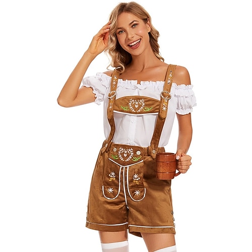 Oktoberfest Bluse / Hemd Lederhosen Alpenhut Bayerisch Bayerisch Deutsch Wiesn Damen Stoff im traditionellen Stil Image