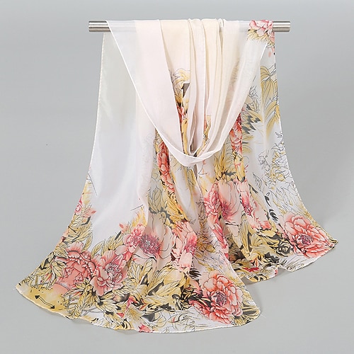 Damen Rechteckiger Schal Straße Täglich Date Gris Gelb Schal Blumen Image