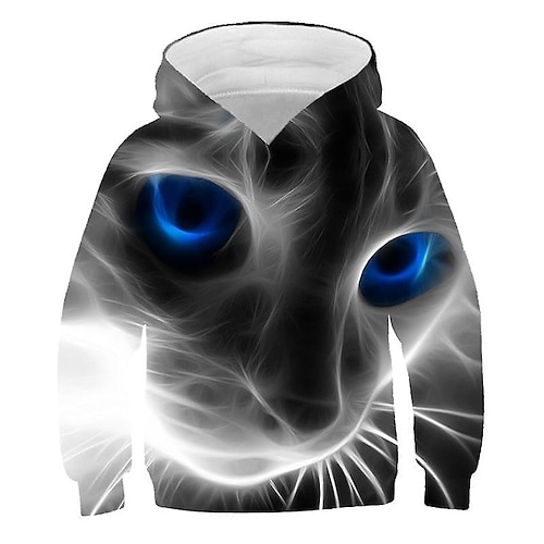 Mädchen 3D Tier Katze Kapuzenshirt Langarm 3D-Druck Herbst Winter Kuschelig bezaubernd kinderkleidung 3-13 Jahre Outdoor Täglich Regular Fit Image
