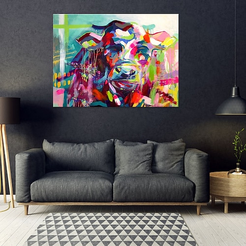 handgefertigtes Ölgemälde auf Leinwand, Wandkunst, Dekoration, modernes Tier, buntes Vieh, für Wohnkultur, gerolltes, rahmenloses, ungedehntes Gemälde Image
