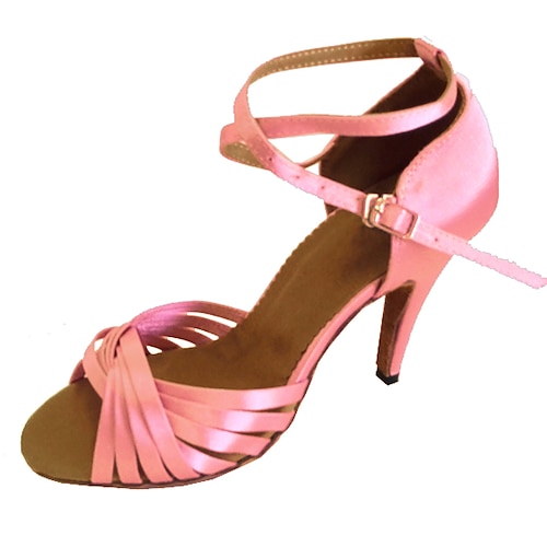 Damen-Latein-Tanzschuhe aus violettem Satin – Riemchen-Ballsaal-Pumps mit offener Spitze und Fesselriemen für Salsa, Tango und Auftritte Image