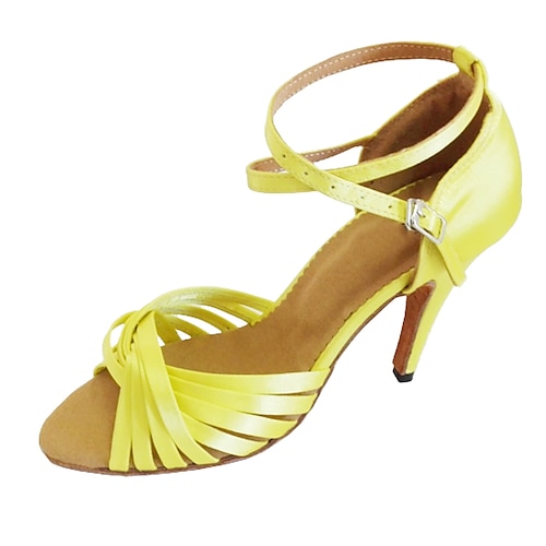 Damen-Latein-Tanzschuhe aus violettem Satin – Riemchen-Ballsaal-Pumps mit offener Spitze und Fesselriemen für Salsa, Tango und Auftritte Image