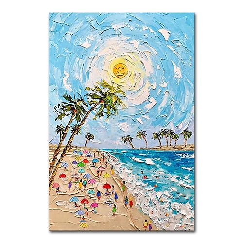 Mintura handgefertigte Strandlandschafts-Ölgemälde auf Leinwand, Wandkunst, Dekoration, moderne abstrakte, dicke Texturbilder für Wohnkultur, gerolltes, rahmenloses, ungedehntes Gemälde Image