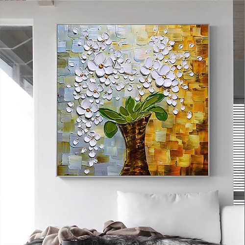 Mintura handgefertigte, dicke Textur, Blumen-Ölgemälde auf Leinwand, Wandkunst, Dekoration, modernes abstraktes Baumbild für Heimdekoration, gerolltes, rahmenloses, ungedehntes Gemälde Image