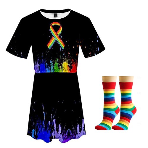 Schwulenstolz Regenbogenfahne LGBTQ LGBTQ Kleid Socken Regenbogen 3D Grafik Für Damen Erwachsene Karneval 3D-Druck Pride Parade Pride-Monat Image