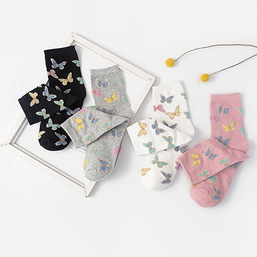 4 Paar Damen-Crew-Socken, tägliche Tier-gemusterte Baumwolle, einfache Lolita-süße Sportsocken Image