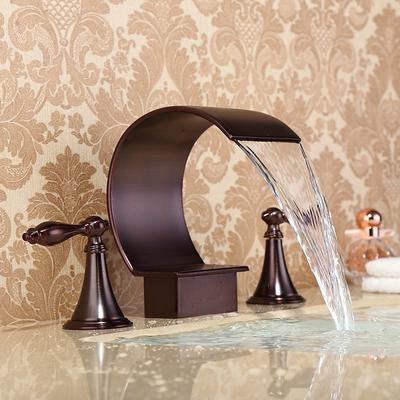 Widespread Bathroom Sink Faucet,Two Handle Three Holes, Brass Waterfall Oil-rubbed Bronze Bath Taps