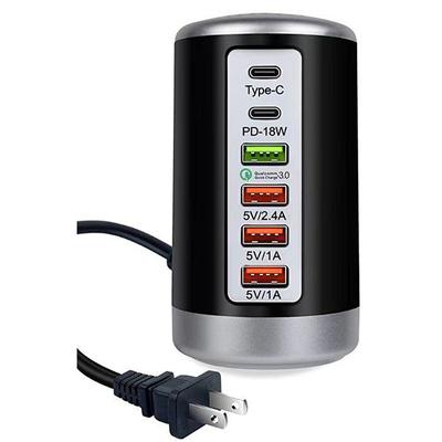 6 Port Desktop Charger, 65W USB Hub Charging Station (3 x USBType CQC3.0PD 18W), Multi-Port Charger Hub Desktop Charging Station, Fast Wall Charger Compatible with Smart Phones, Tablets and More