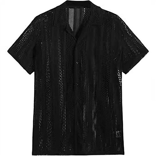 Per uomo Camicia Camicia Estiva Camicia a rete Camicia trasparente Camicetta trasparente Nero Bianco Manica Corta Semplice Collo Camp Vacanza Camicia hawaiana Foro Abbigliamento Poliestere Moda