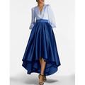 Abito da Sera A-Line Abito Elegante Formale Ospite di Matrimonio Lungo Maniche Lunghe Alta Spaccatura Collo a V Cintura Sash Seta con Pieghe Spacco