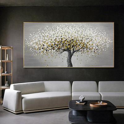 Manual Handmade Oil Painting Hand Painted Horizontal Panoramic Abstract Floral / Botanical Modern Realism Rolled Canvas (No Frame)