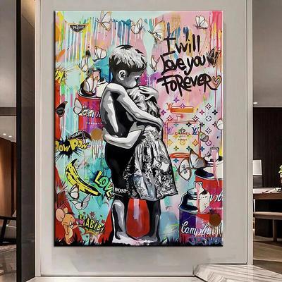 Graffiti Boy and Girl Wall Art Canvas 100% Handmade Wall Figure Street Art Paintings On the Wall Pictures Home Wall Decor