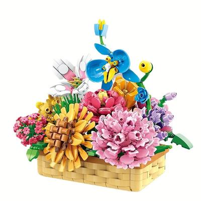 Women's Day Gifts 1113pcs Bouquet Succulent Potted Lily Flower Carnation Building Blocks Ornament Assembly Model Ornament Gift For Friends Family Day Valentine's Day Mother's Day Gifts for MoM