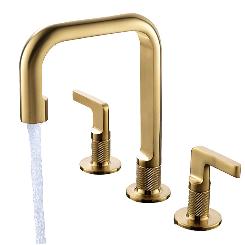 2-Handle Widespread Bathroom Sink Faucet with Faucet Supply Hoses Gold/Gun Metal Grey Basin Faucet Mixer Taps