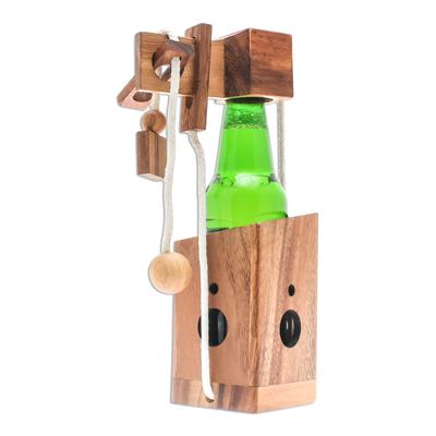 Open the Bottle,'Handmade Wood Bottle Holder and Puzzle (5.5 Inch)'