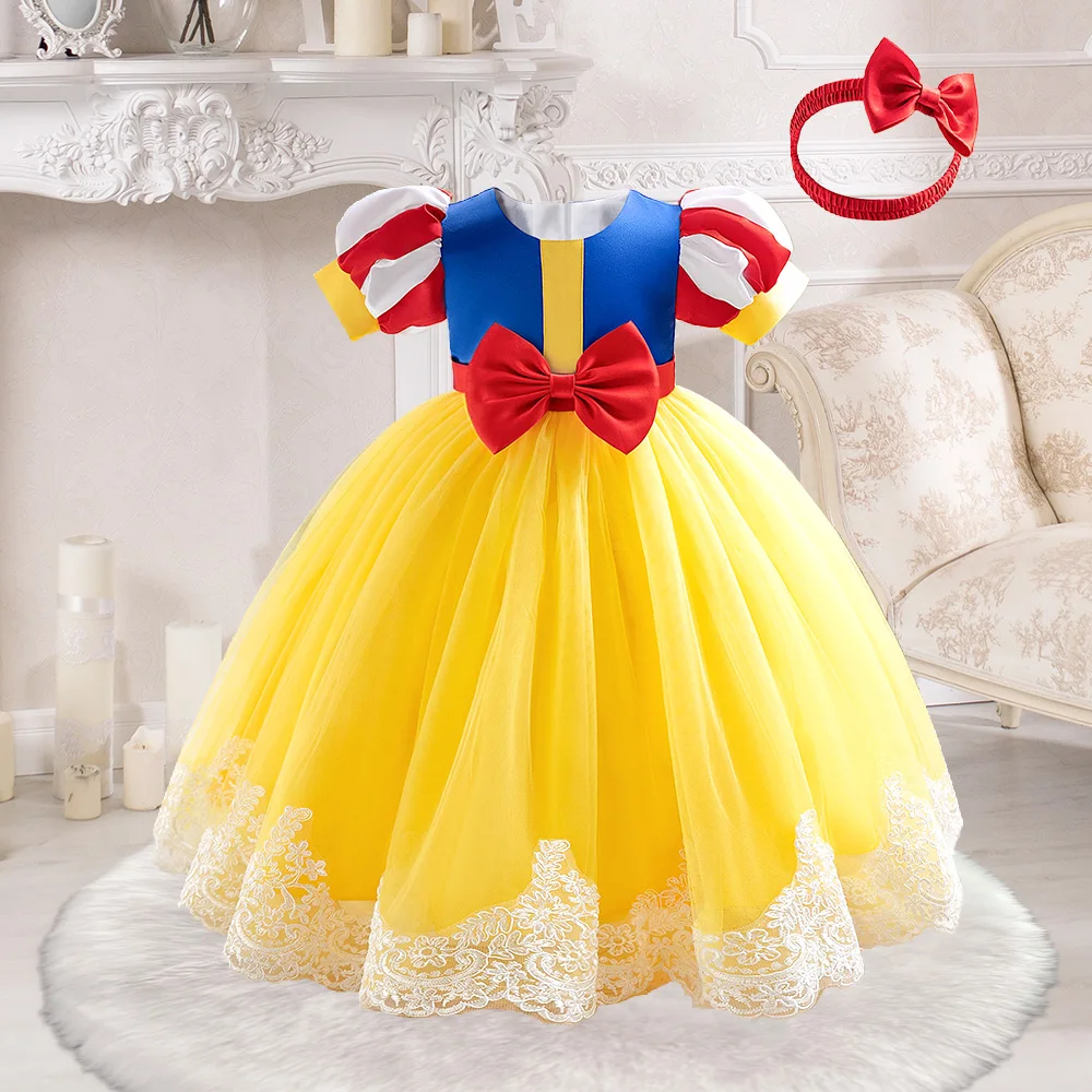 2 stücke Schneewittchen Party Kleid Für Mädchen Baby Mädchen Cosplay Prinzessin Kleider Kleinkind Geburtstag Hochzeit Kleidung Mode Gelb Kostüm Image