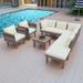 9-Piece Patio Rattan Furniture Set,With Acacia Wood Legs and Tabletop, PE Rattan Sectional Sofa Set with Coffee Table